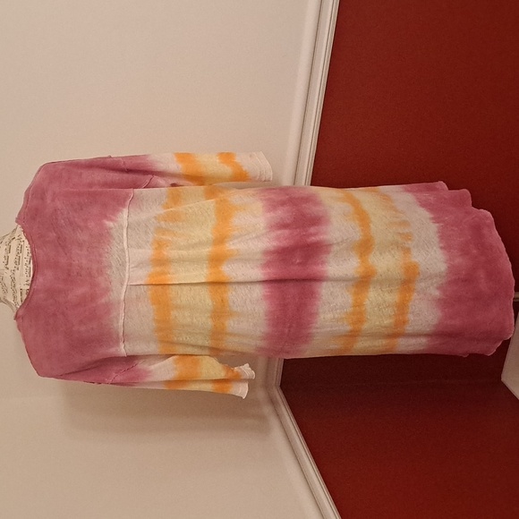 We The Free Free People Oversized Tie Dyed Striped Pamona Linen Blend Tshirt - Picture 5 of 8